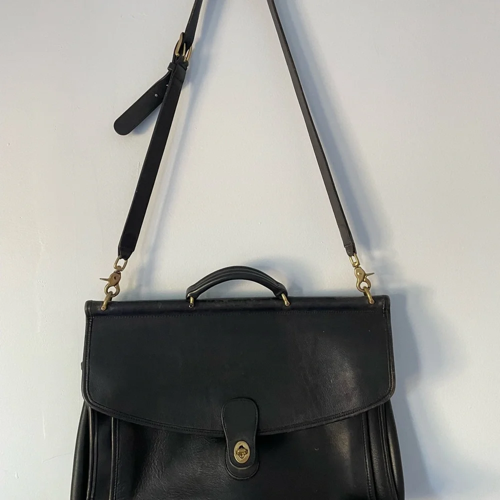 COACH VINTAGE USA BLACK TURN LOCK LEATHER SHOULDER BAG CROSSBODY PURSE WILLIS - Picture 3 of 6